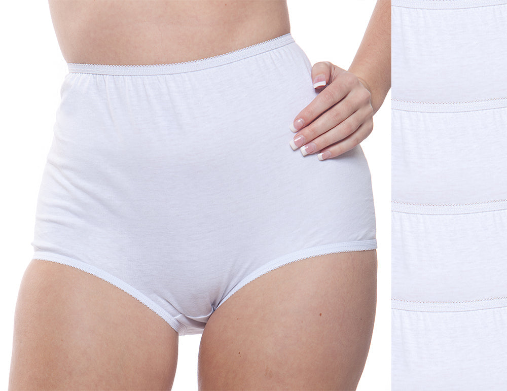 Full Coverage, Elastic Leg, Cotton Brief, White 4 Pack (Style 122)