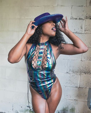vinyl-romper-with-lace-up-detail