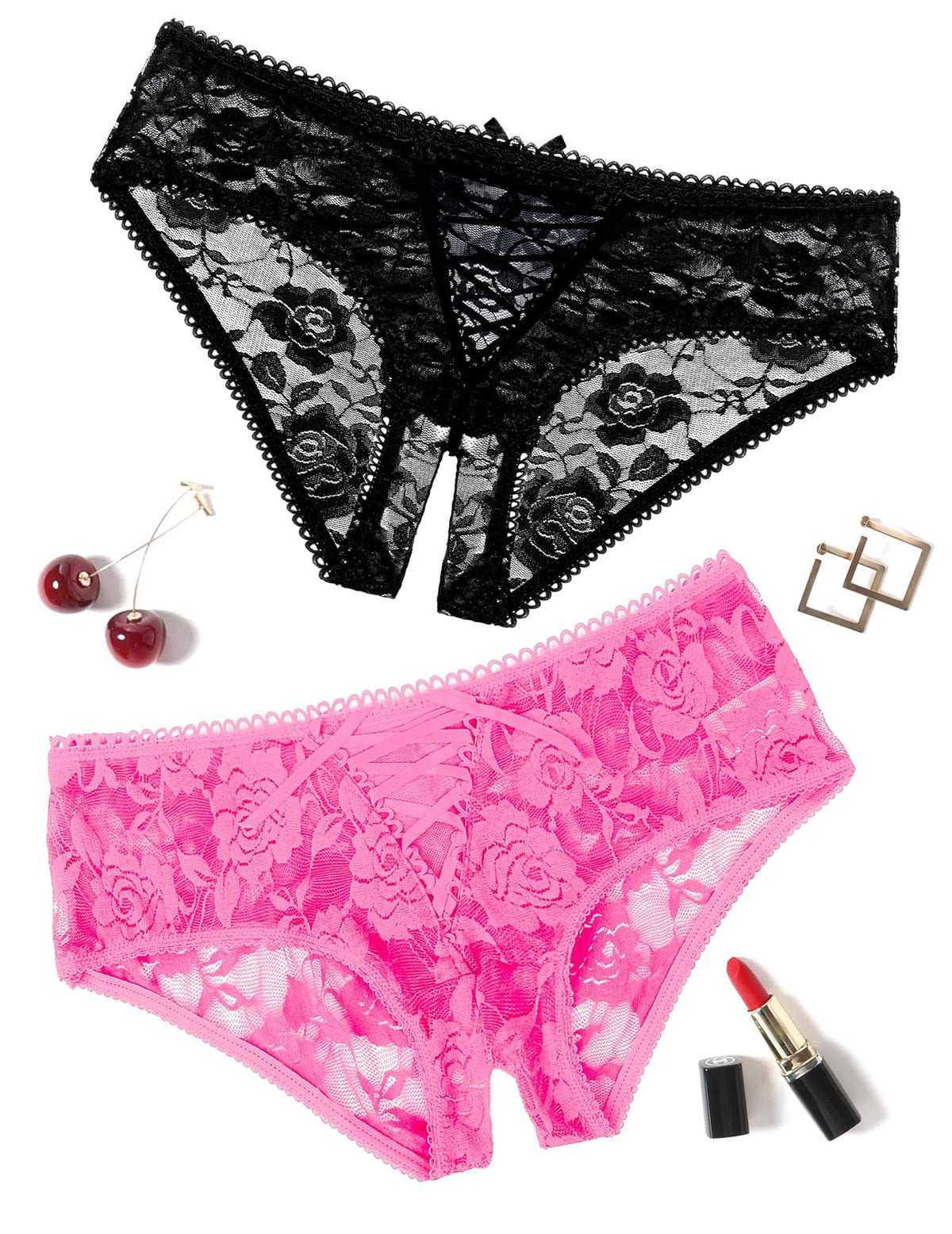 Brielle Crisscross Lace Crotchless Panty