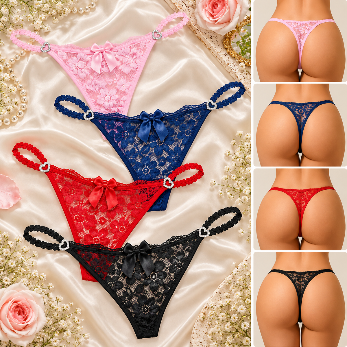 Amour Heart Detail Lace Thong - 4 Piece Edit