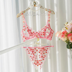 Pink Cute Sweetheart Lace Embroidery Thong