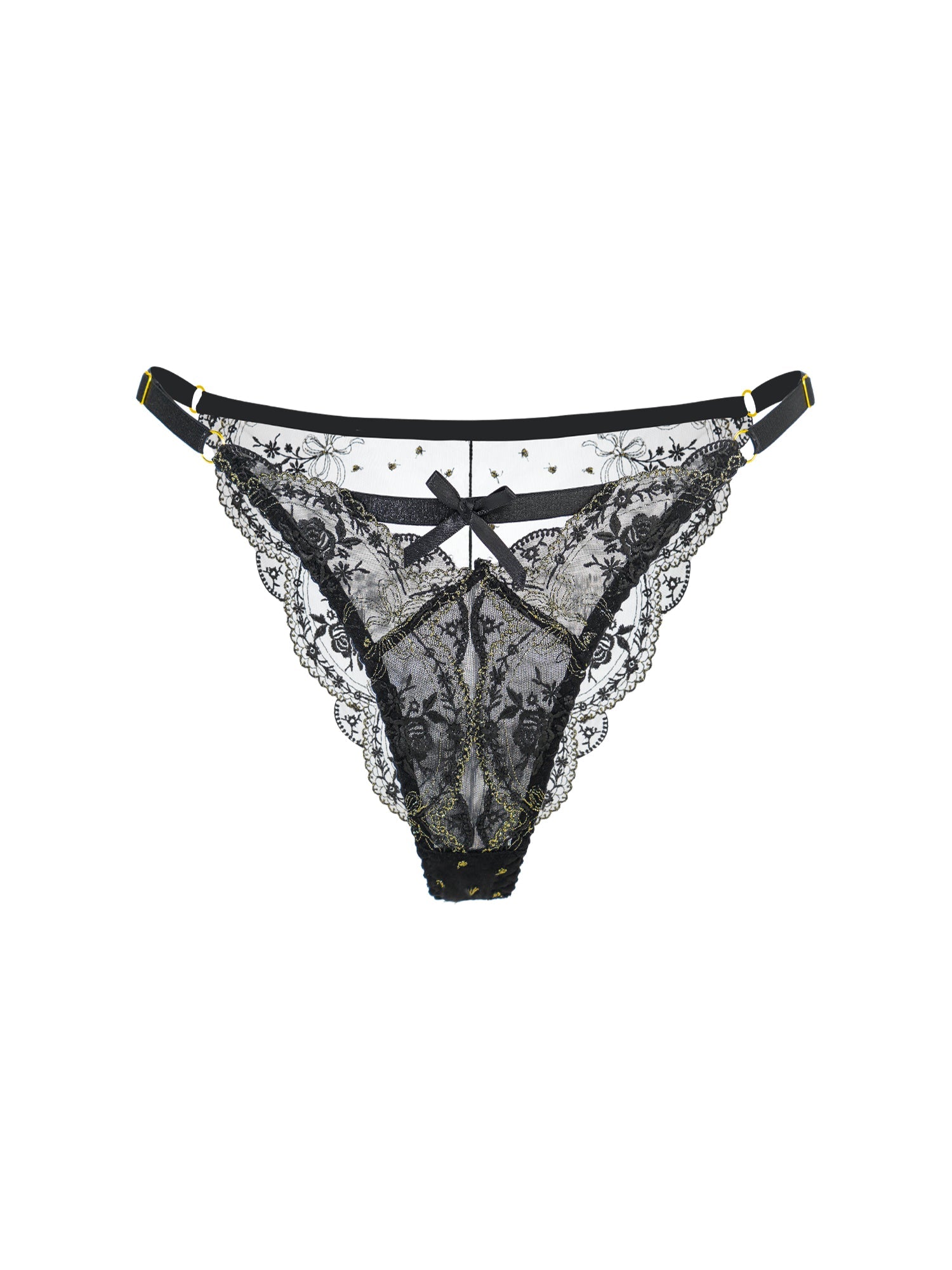 Black &Gold Embroidery Thong