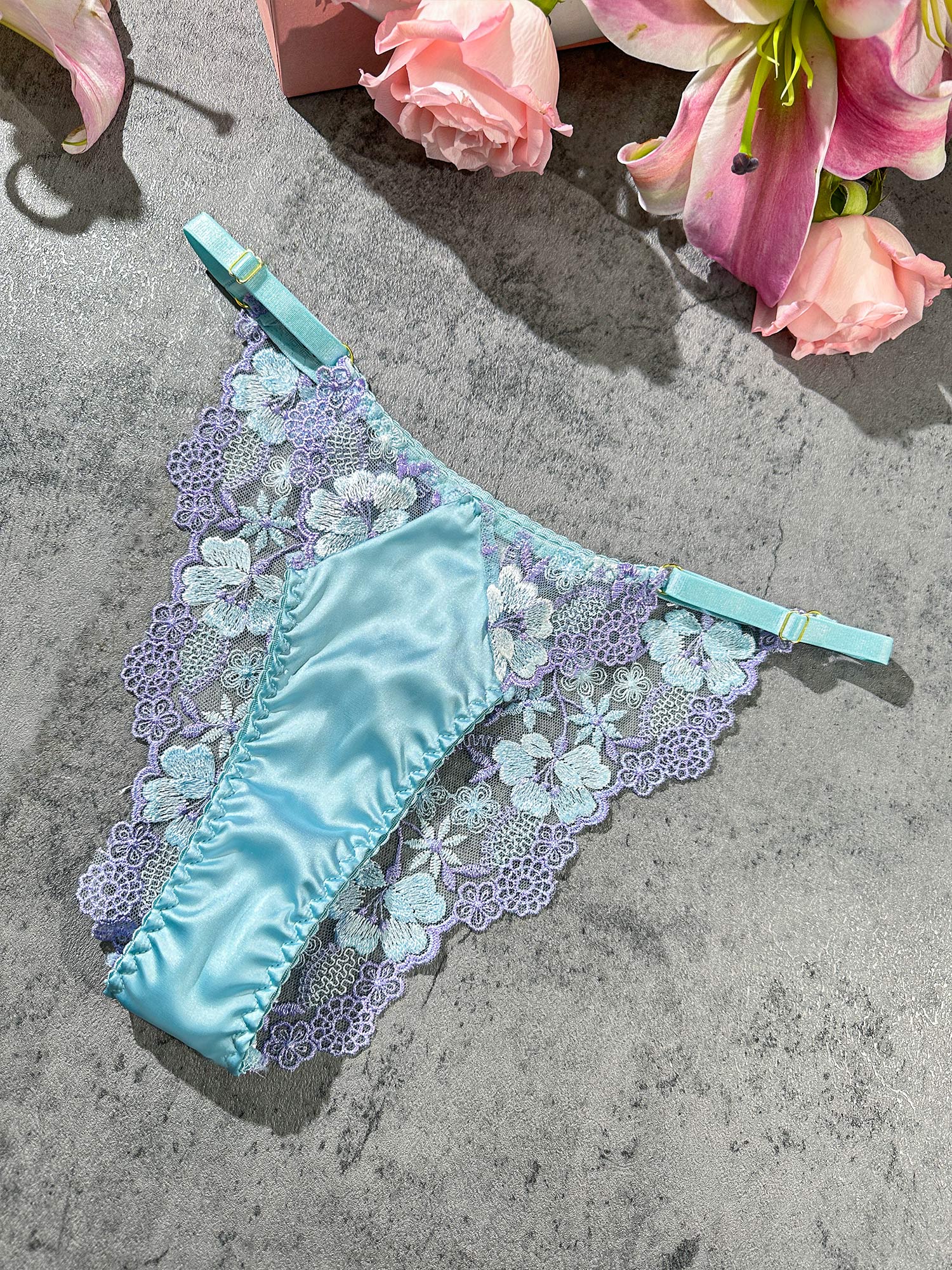 Romantic Blue Embroidery Thong