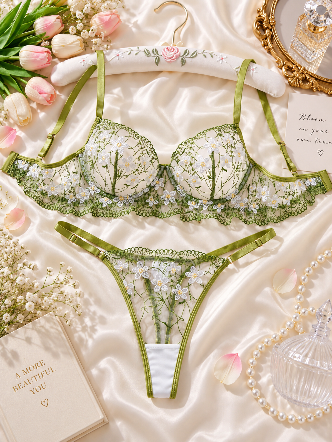 Elowen Olive Green Bra & Panty Set