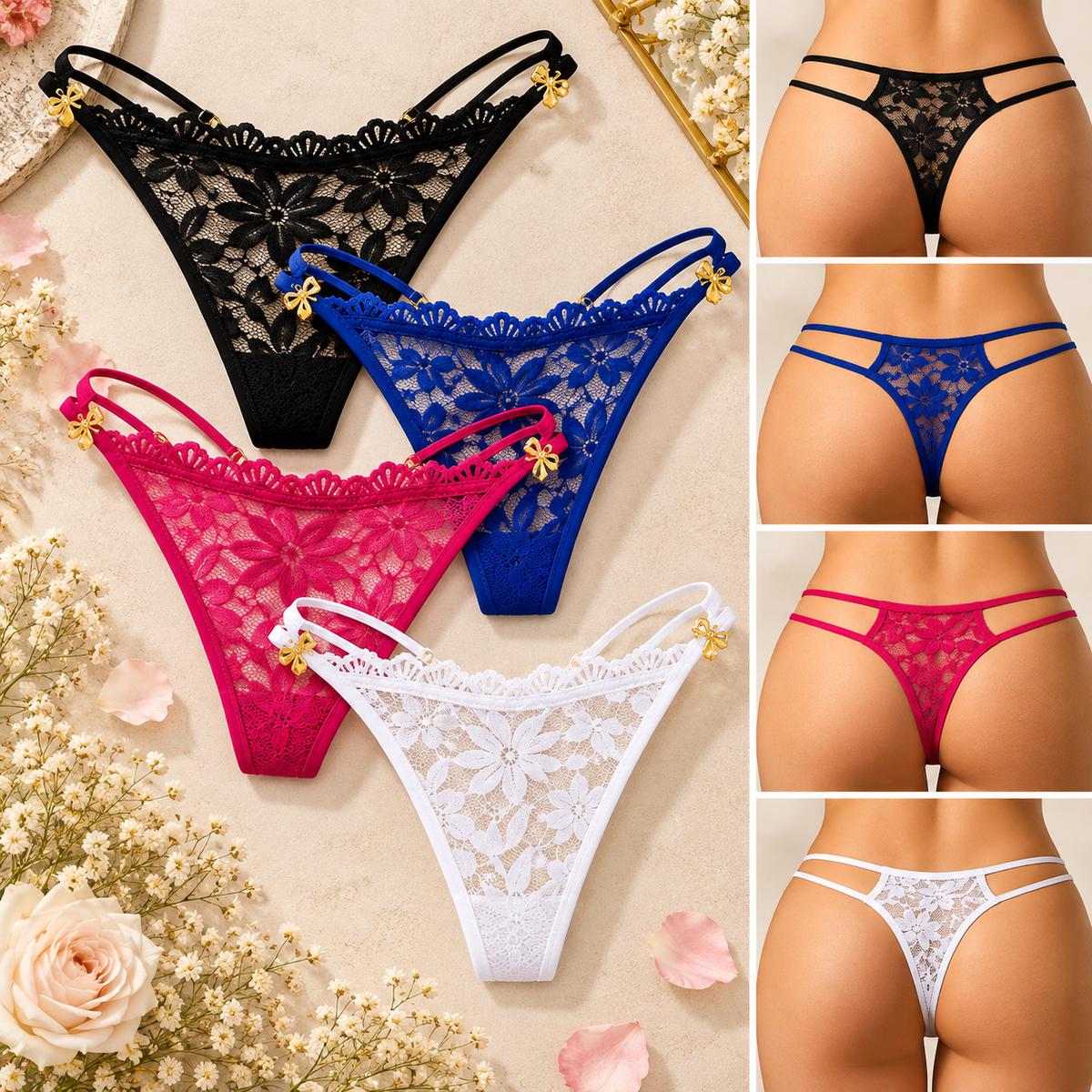 Fleurielle Lace Thong - 4 Piece Edit