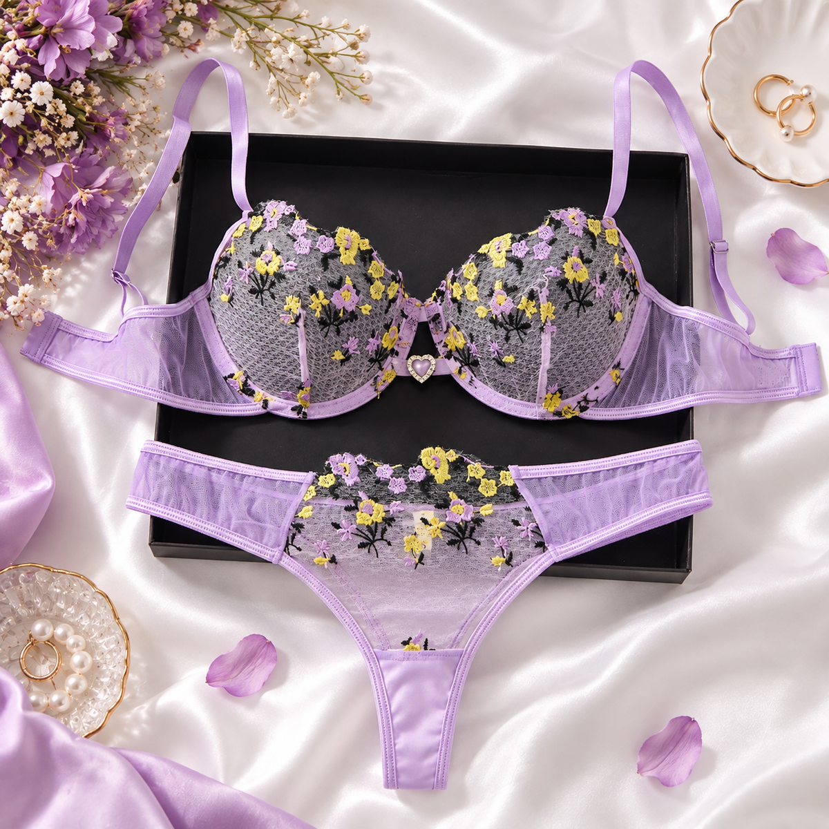 Lavielle Lavender Wildflower Bra & Panty Set