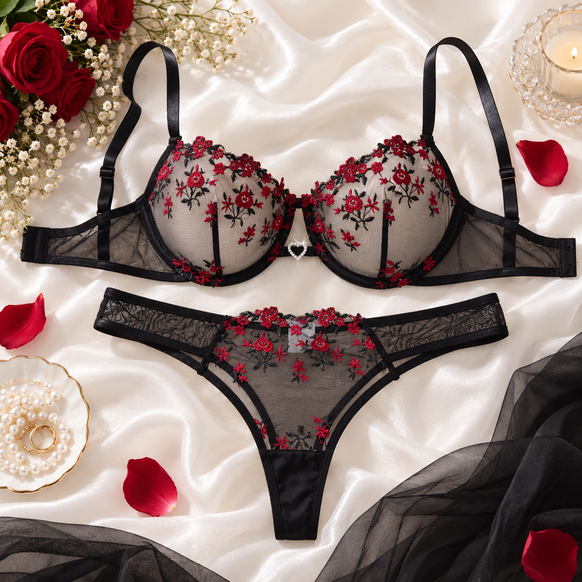 Noirelle Black Rouge Floral Bra & Panty Set