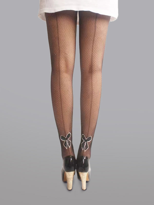 High Waist Bowknot Fishnet Pantyhose