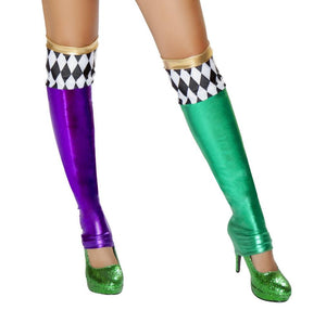 pair-of-purple-and-green-metallic-leggings