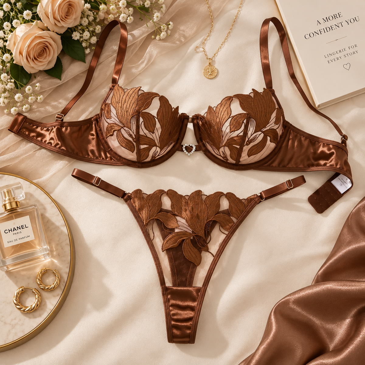 Sienna Chocolate Floral Bra & Panty Set