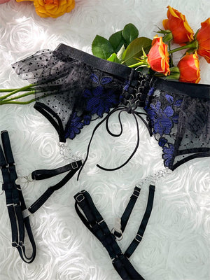Black&blue Lace Tie Adjustable Sculpting Body Lingerie Set