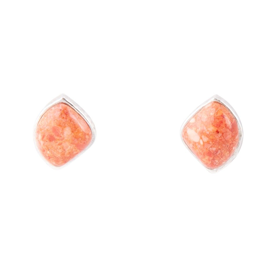 Abstract Orange Sponge Coral and Sterling Silver Stud Earrings