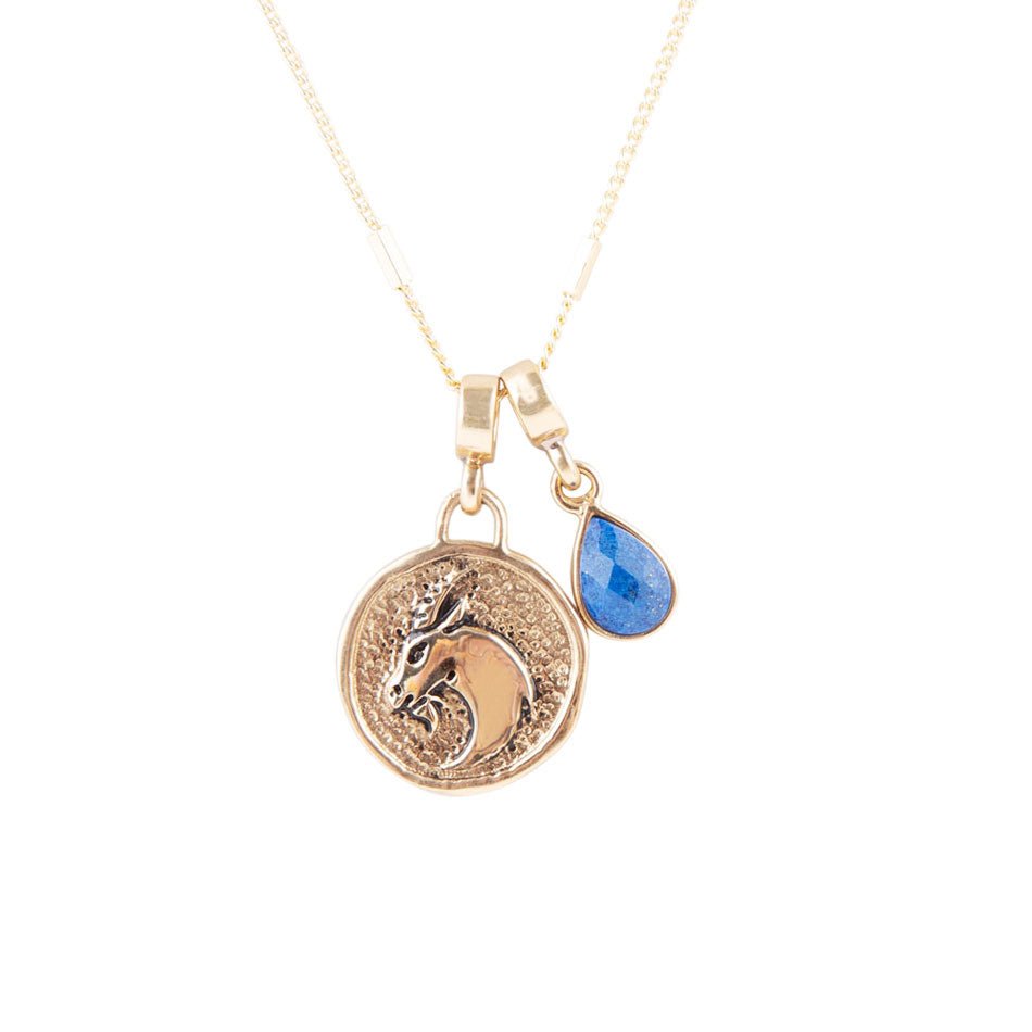 Capricorn - Zodiac Blue Lapis Golden Charm Necklace
