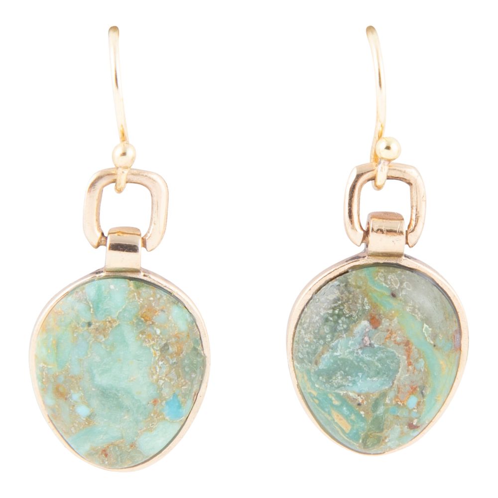Drops of Blue Turquoise Golden Bronze Drop Earrings