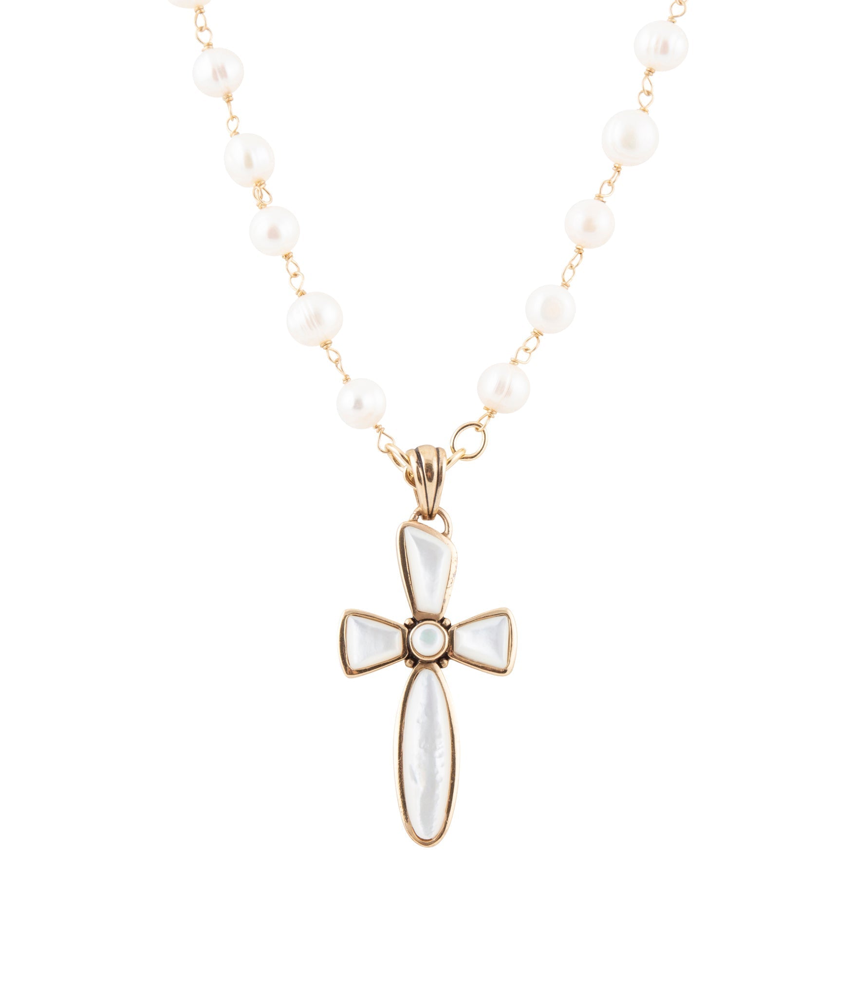 Las Cruces White Pearl Cross Pendant Necklace