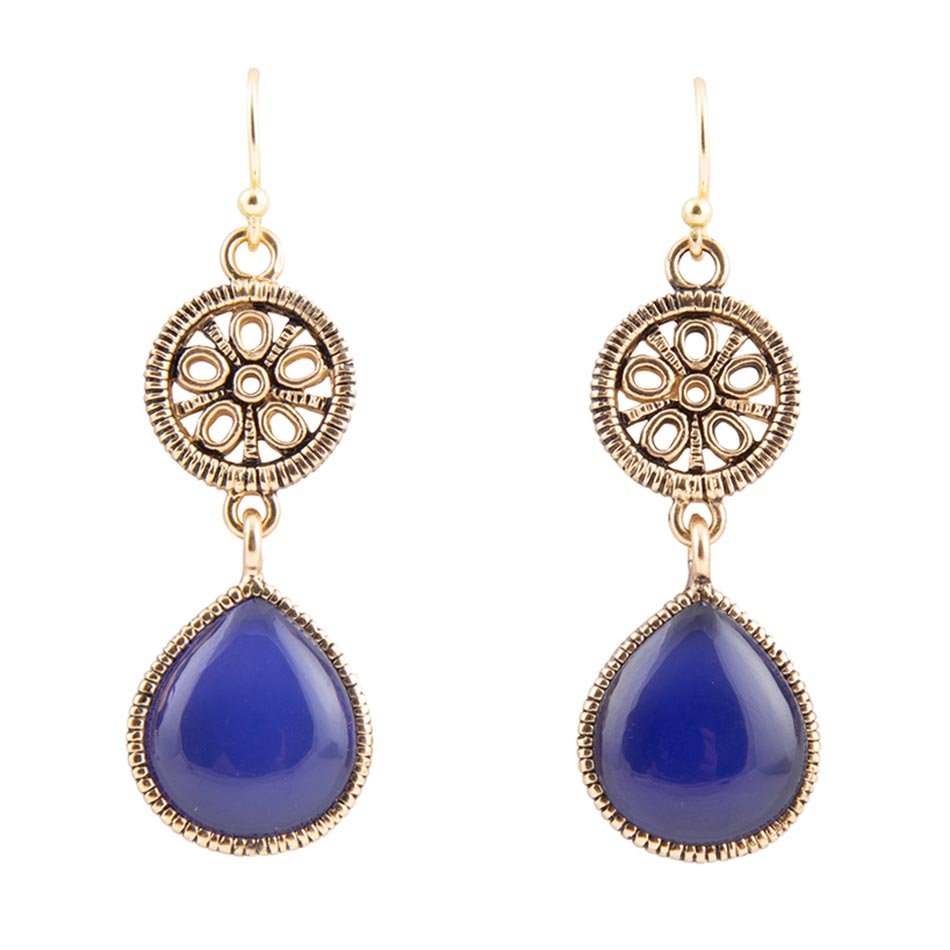 Lace Blue Agate Drop Golden Earrings