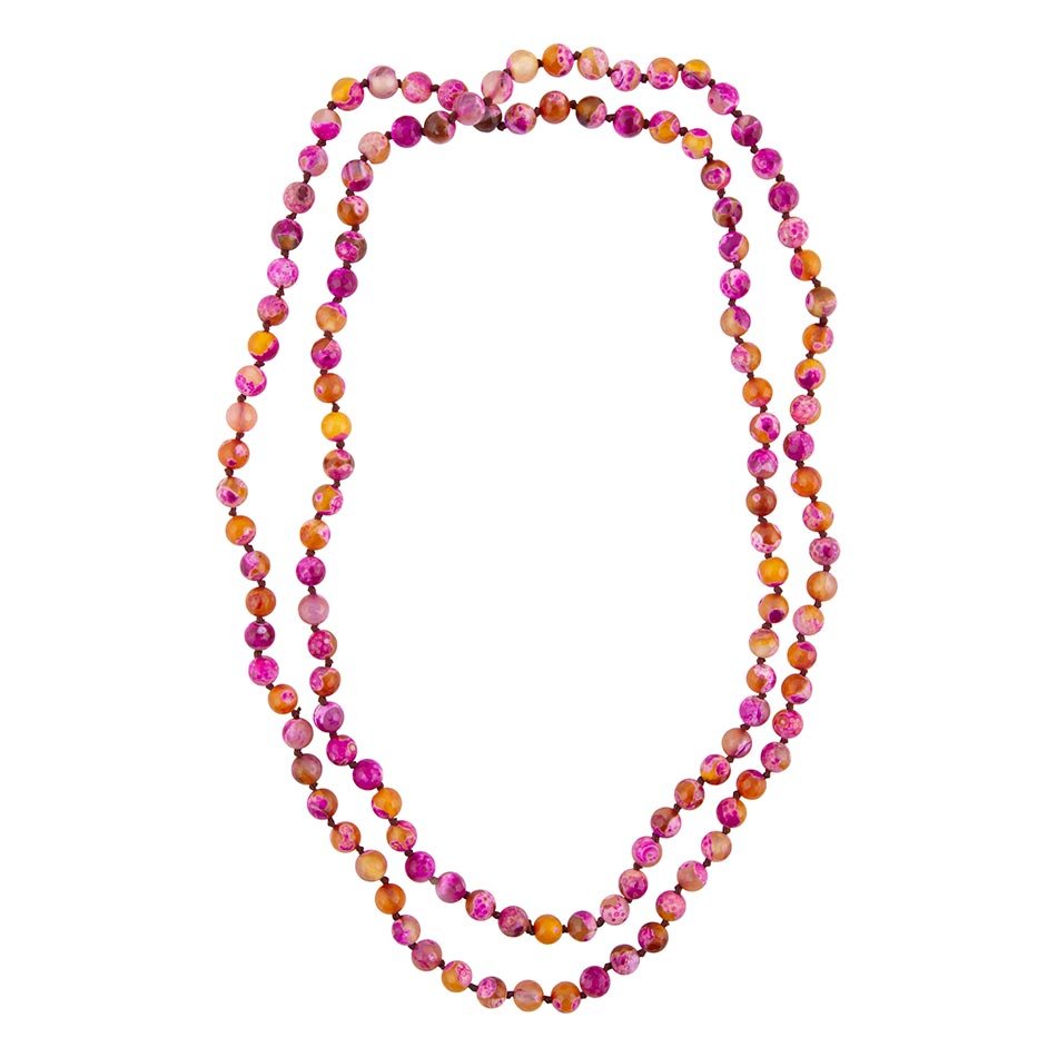 Pink Agate Knotted Long Necklace
