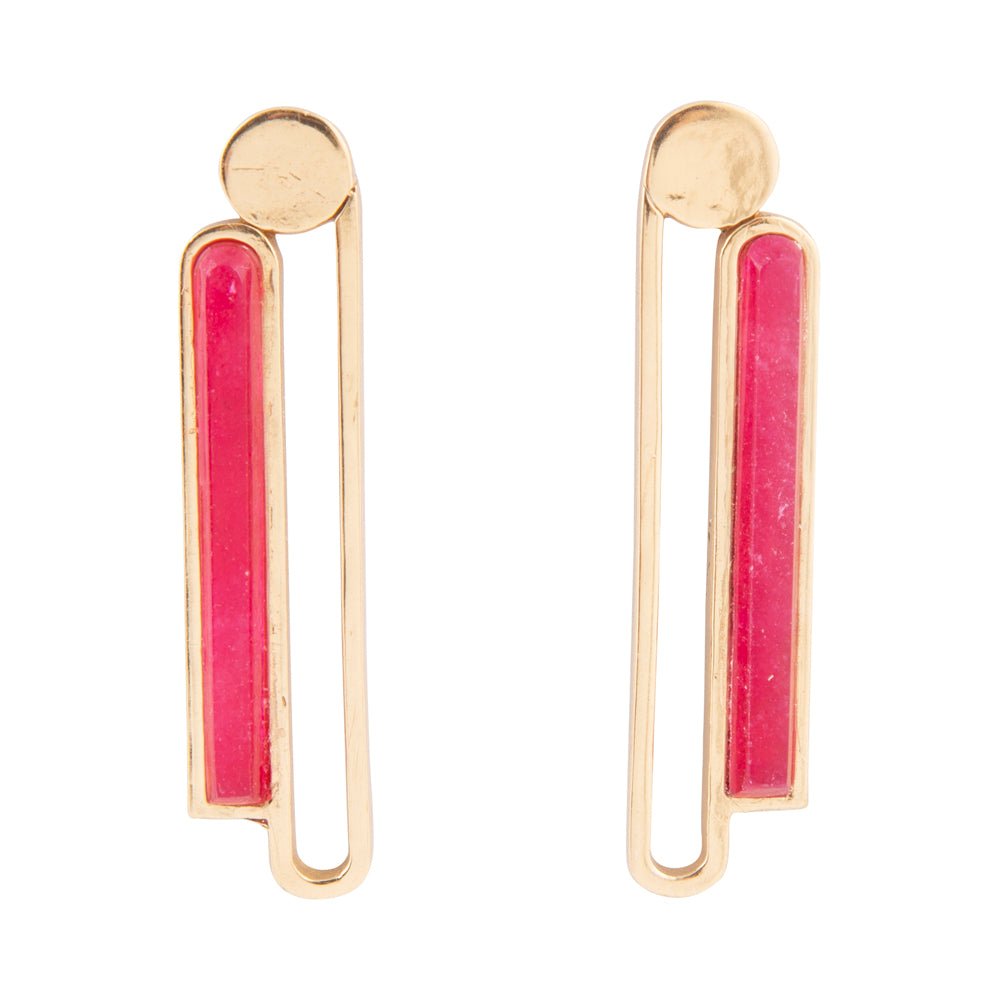 Pink Raspberry Quartz Elongated Golden Post Earrings