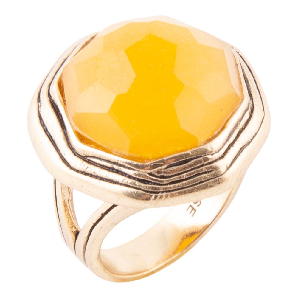River Rocks Yellow Quartz Golden Statement Ring