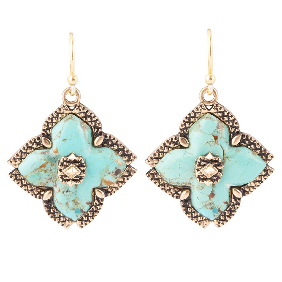 Blue Turquoise Maltese Golden Cross Earrings