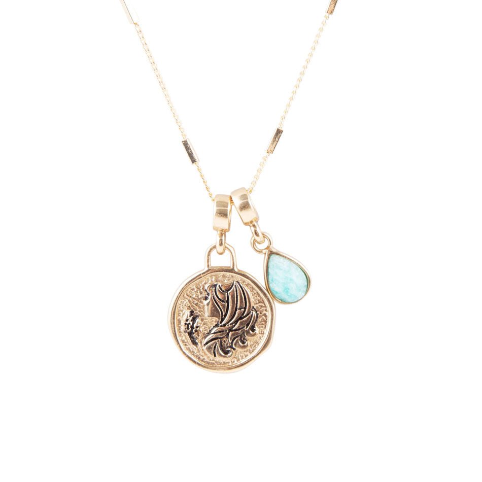 Virgo - Zodiac Blue Amazonite Golden Charm Necklace