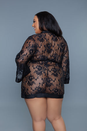 Delia Robe Floral Lace Robe with Satin Trimming