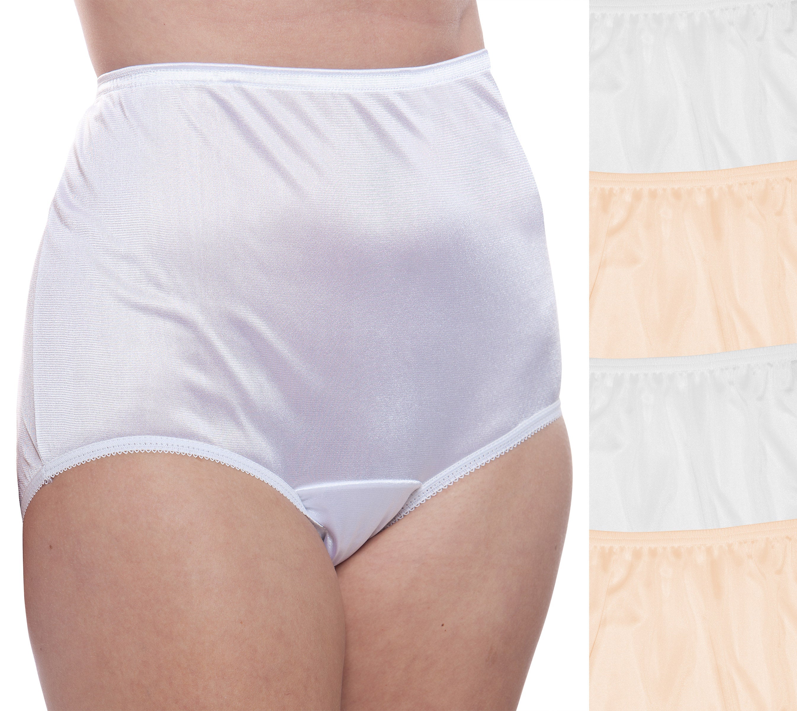 Nylon Brief Panty (Style 331/Plain Jane) 4 Pack in White and Beige