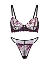 Midnight Blossom Lace Embroidered Lingerie Set