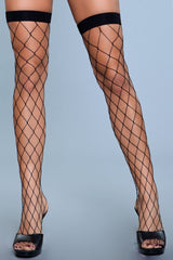 Sabine Wide Fishnet Thigh Highs