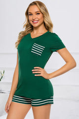 Striped Short Sleeve Top and Shorts Lounge Set