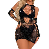 Starlight Seduction Rhinestone Fishnet Teddy