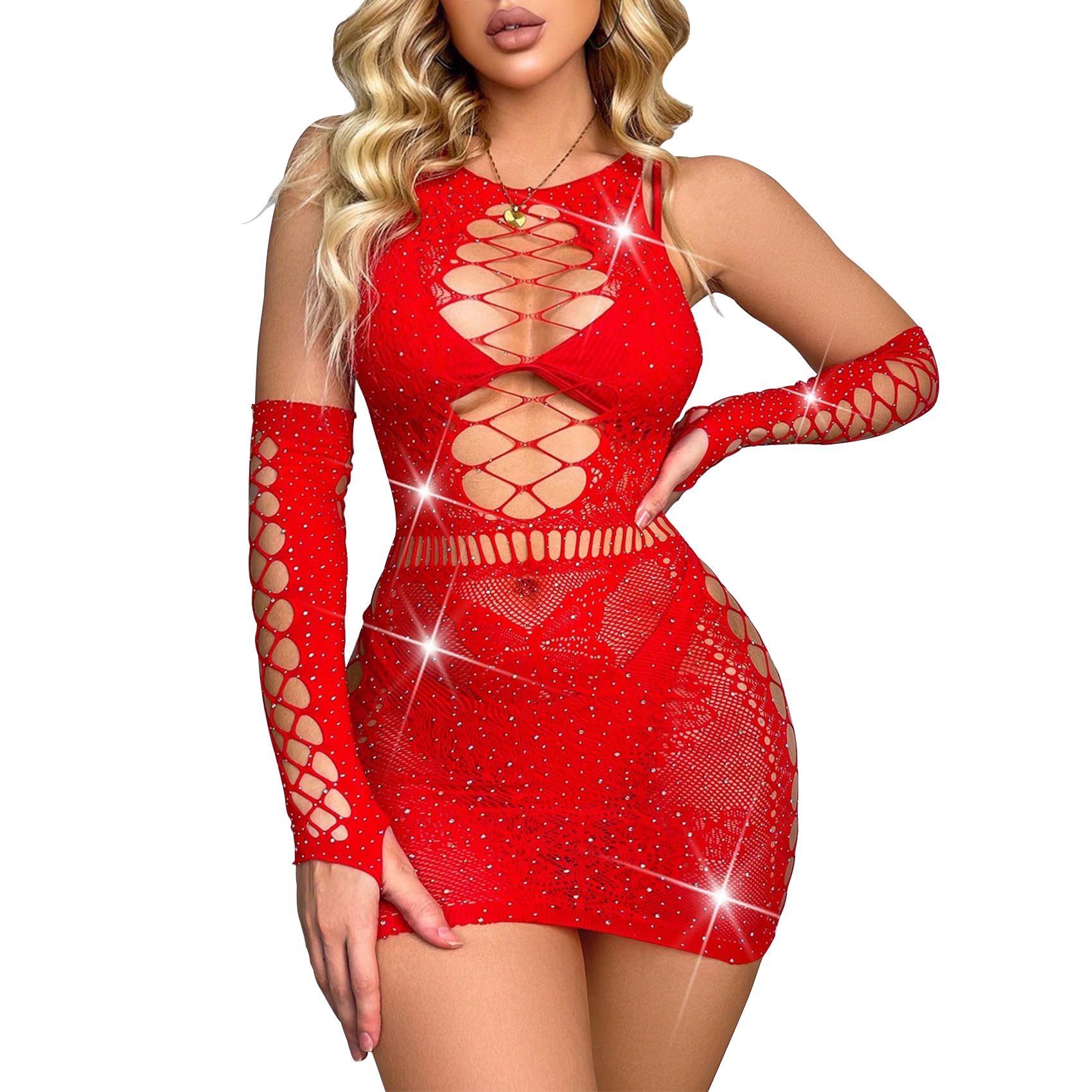 Starlight Seduction Rhinestone Fishnet Teddy