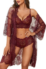 Midnight Romance Lace Robe 3 Piece Set