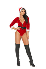 Santa's Tease - 2 Pc, Costume Includes Velvet Teddy With 3/4 Sleeves, Attached Hood And Detachable Elastic Belt