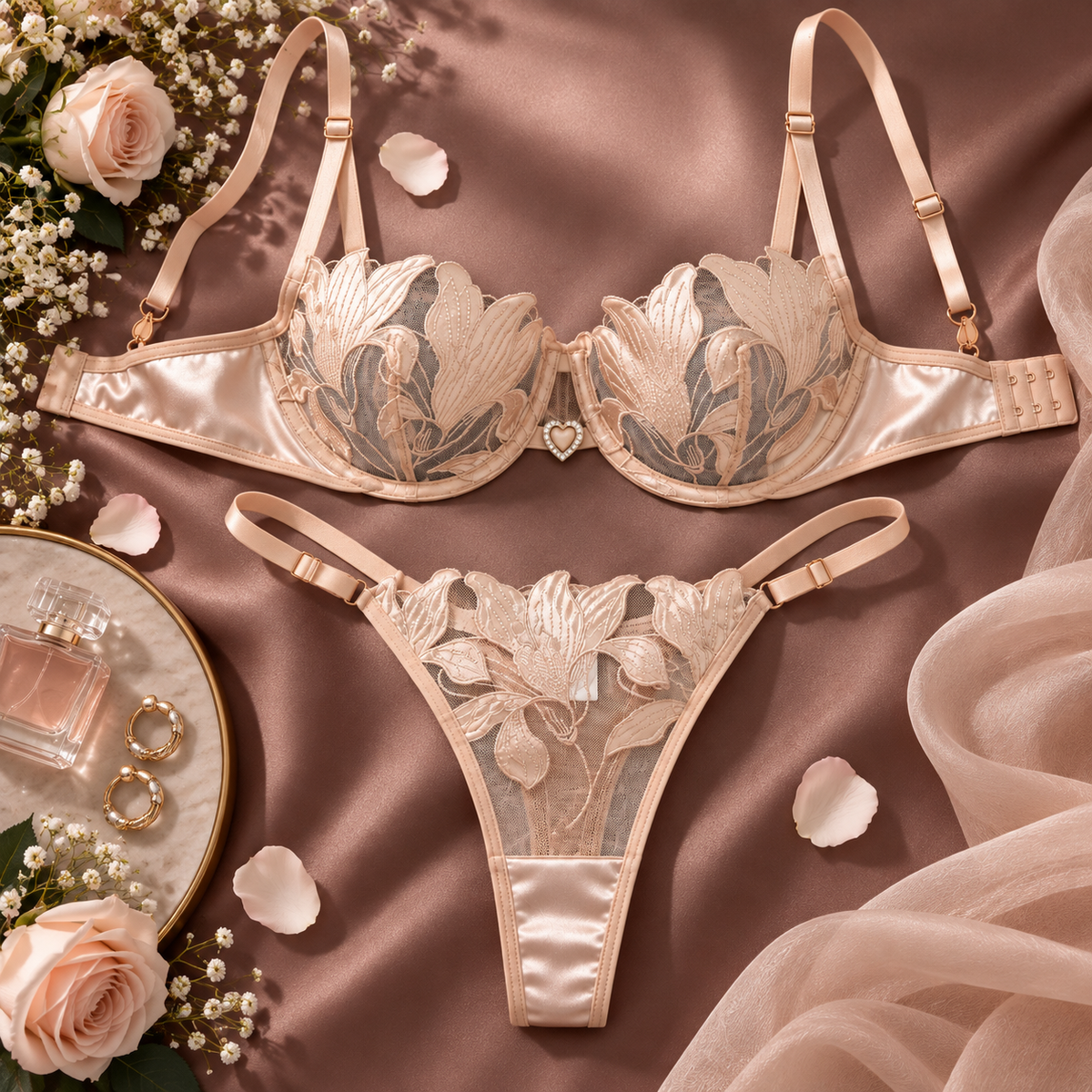 Aurelia Champagne Floral Bra & Panty Set