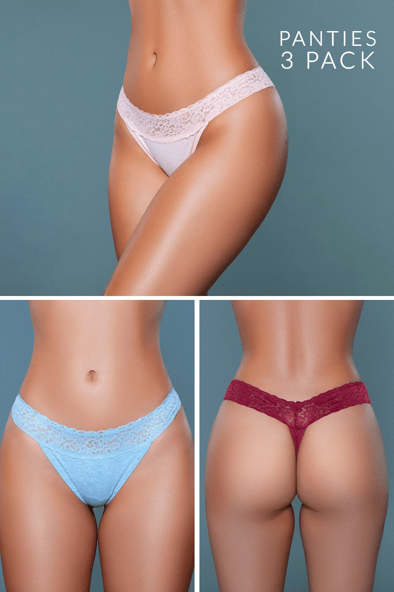 Myla Floral Lace Thong (3 Pack)