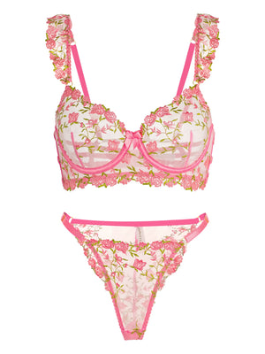 Sweetness Pink Rose Embroidered Thong
