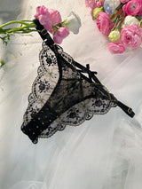 Black &Gold Embroidery Thong