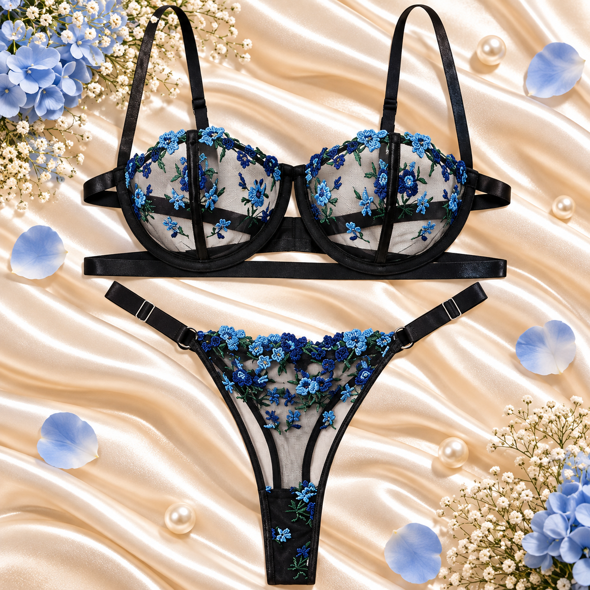 Delphine Lace Bra & Thong Lingerie Set
