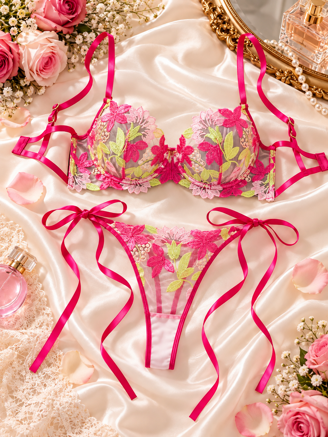 Fioraya Fuchsia Bra & Tie-Side Panty Set