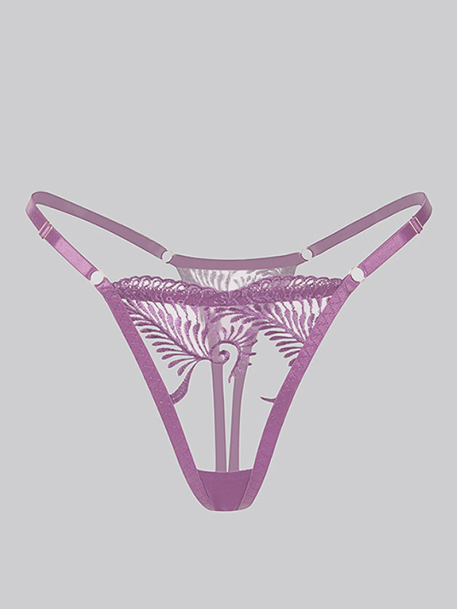 Purple Embroidery Adjustable Thong