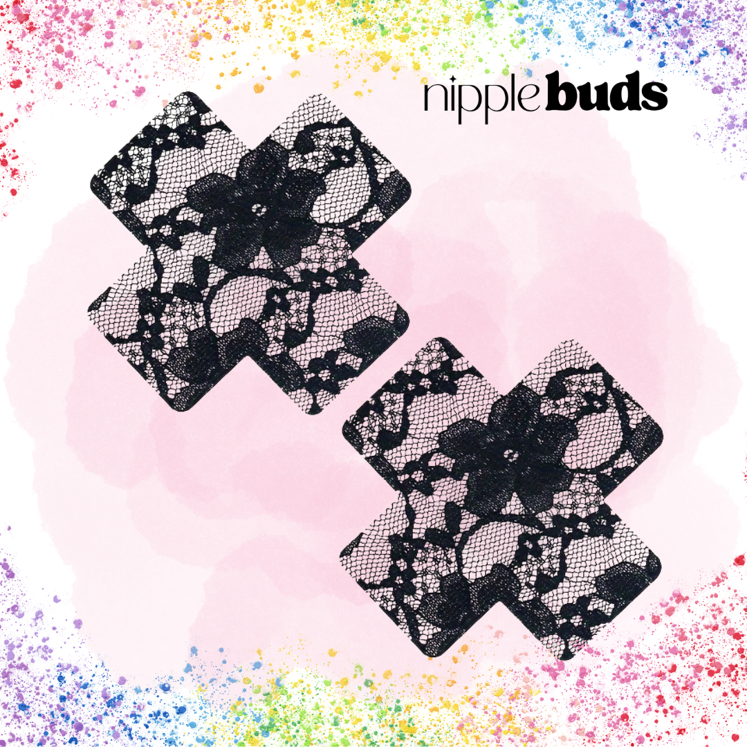 Black Cross Lace Nipple Pasties