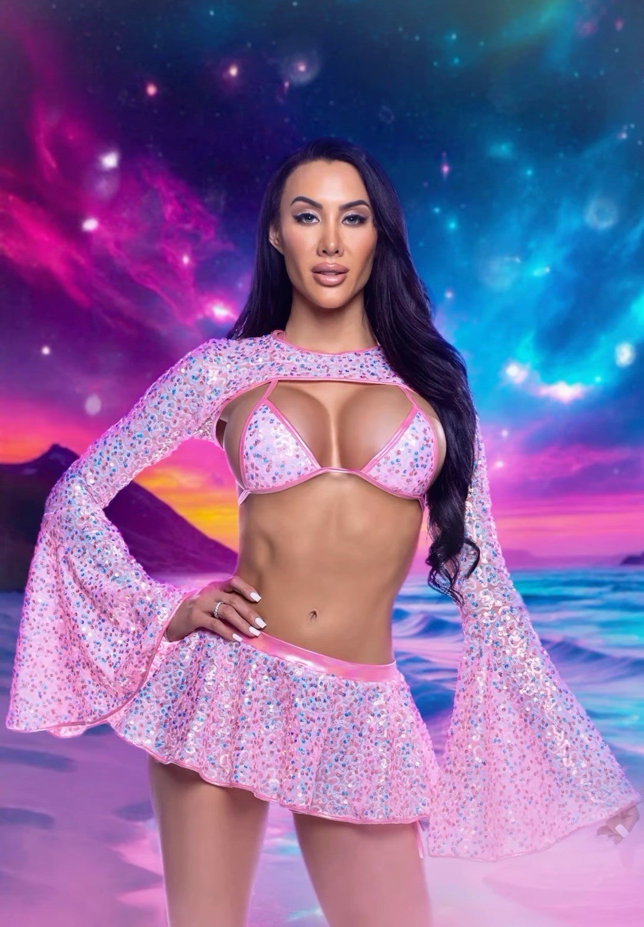 Sequin Bell Sleeve Shrug