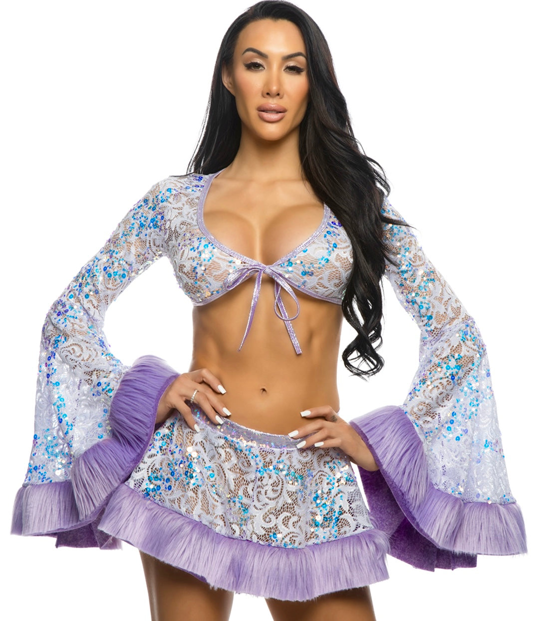 Sequin Faux Fur Trimmed Skirt