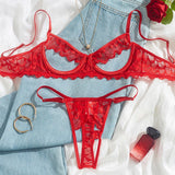 Alessandra Open Cup Bra & Crotchless Panty Set