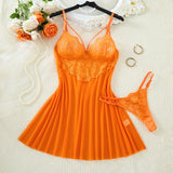 Calista Tangerine Lace Babydoll & Panty Set