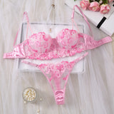 Rosalie Pink Floral Embroidered Bra & Panty Set