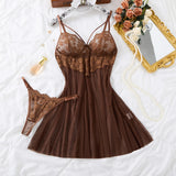 Cocoa Chocolate Floral Lace Babydoll & Panty Set
