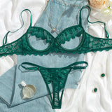 Alessandra Open Cup Bra & Crotchless Panty Set