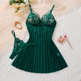 Evelisse Green Floral Lace Babydoll & Panty Set